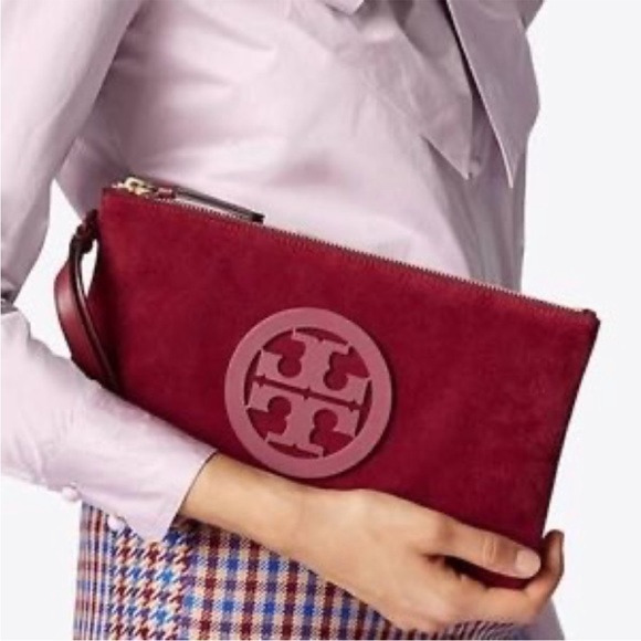 Tory Burch Handbags - Charlie suede Tory Burch clutch in burgundy